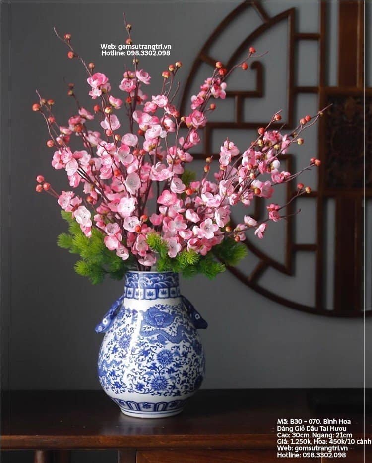 BÌNH HOA DÁNG GIỎ DÂU TAI HƯU
